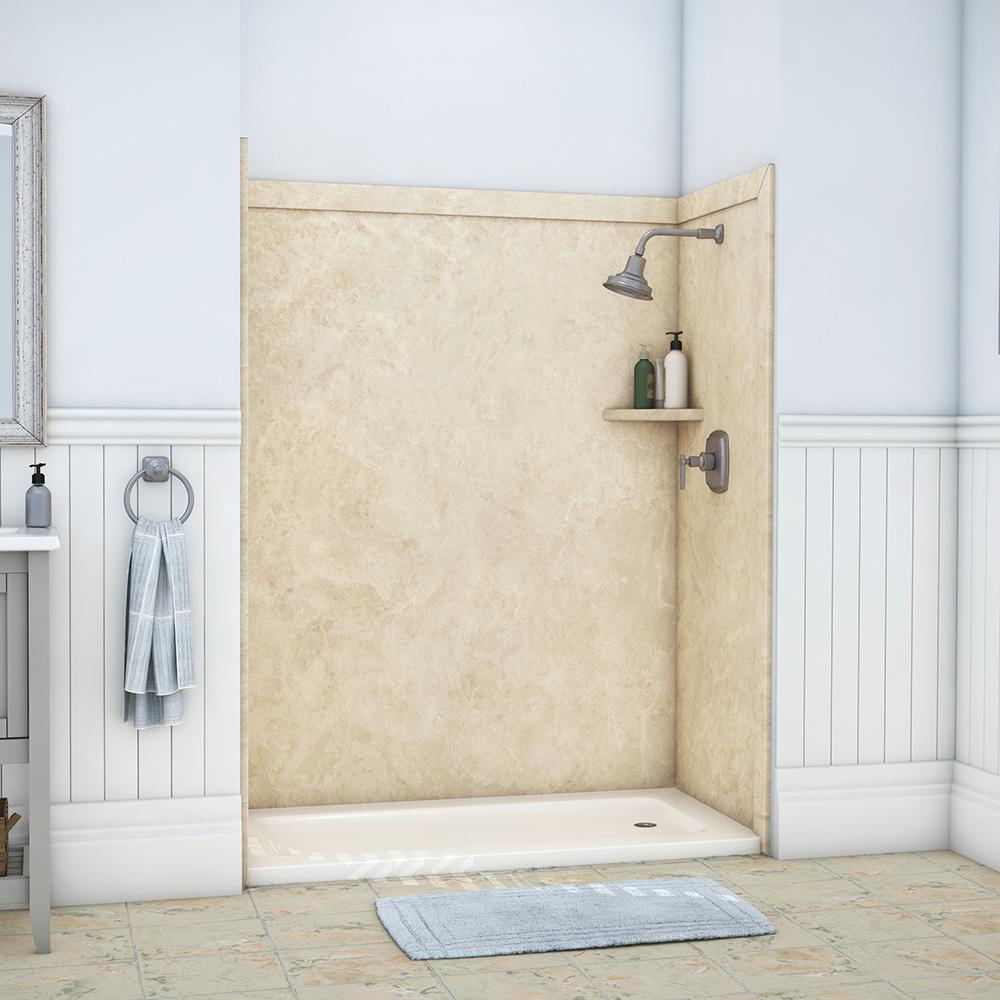 Royale 36 in. x 60 in. x 80 in. 11-Piece Easy Up Adhesive Alcove Bathtub/Shower Wall Surround in Calacatta White - Super Arbor