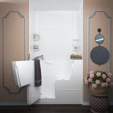 NOVA Heated Wheelchair Accessible 4.5 ft. walk-in bathtub with 6 in. Tile Easy Up Adhesive Wall Surround in White - Super Arbor