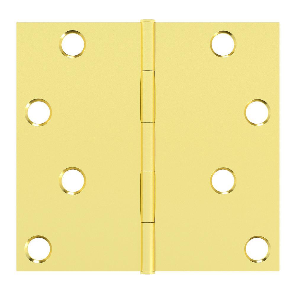 4 in. Brass Residential Door Hinge with Square Corner Removable Pin Full Mortise (9-Pack) - Super Arbor