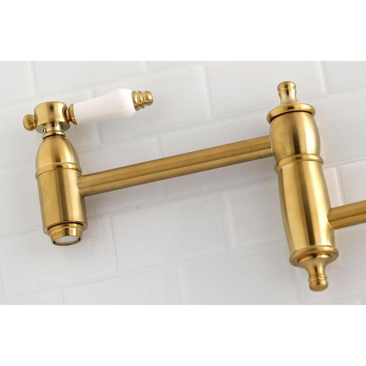 Kingston Brass Bel-Air Brushed Brass 2-Handle Wall-Mount Pot Filler Handle Kitchen Faucet