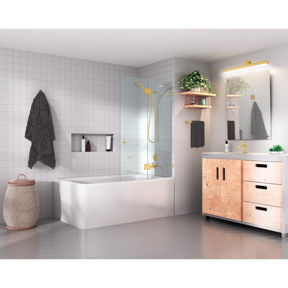 34 in. x 58 in. Frameless Glass Hinged Bathtub Door in Satin Brass - Super Arbor
