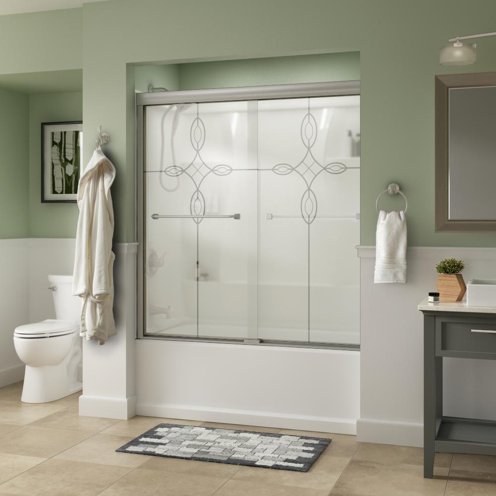 Everly 60 in. x 58-1/8 in. Traditional Semi-Frameless Sliding Bathtub Door in Chrome and 1/4 in. (6mm) Rain Glass - Super Arbor