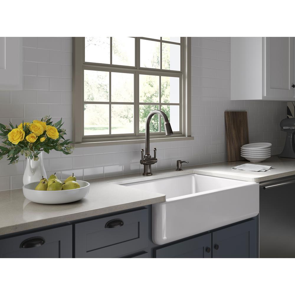 Thierry Two Handle Pull-Down Sprayer Kitchen Faucet with Soap Dispenser in Oil-Rubbed Bronze - Super Arbor
