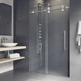 Elan 60 to 64 in. x 74 in. Frameless Sliding Shower Door in Stainless Steel with Clear Glass and Handle - Super Arbor