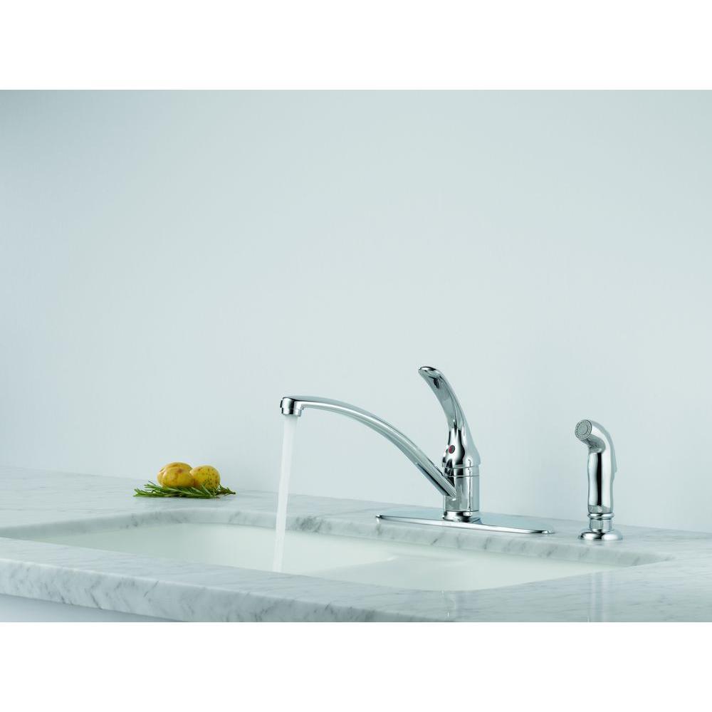 Foundations Single-Handle Standard Kitchen Faucet with Side Sprayer in Chrome - Super Arbor