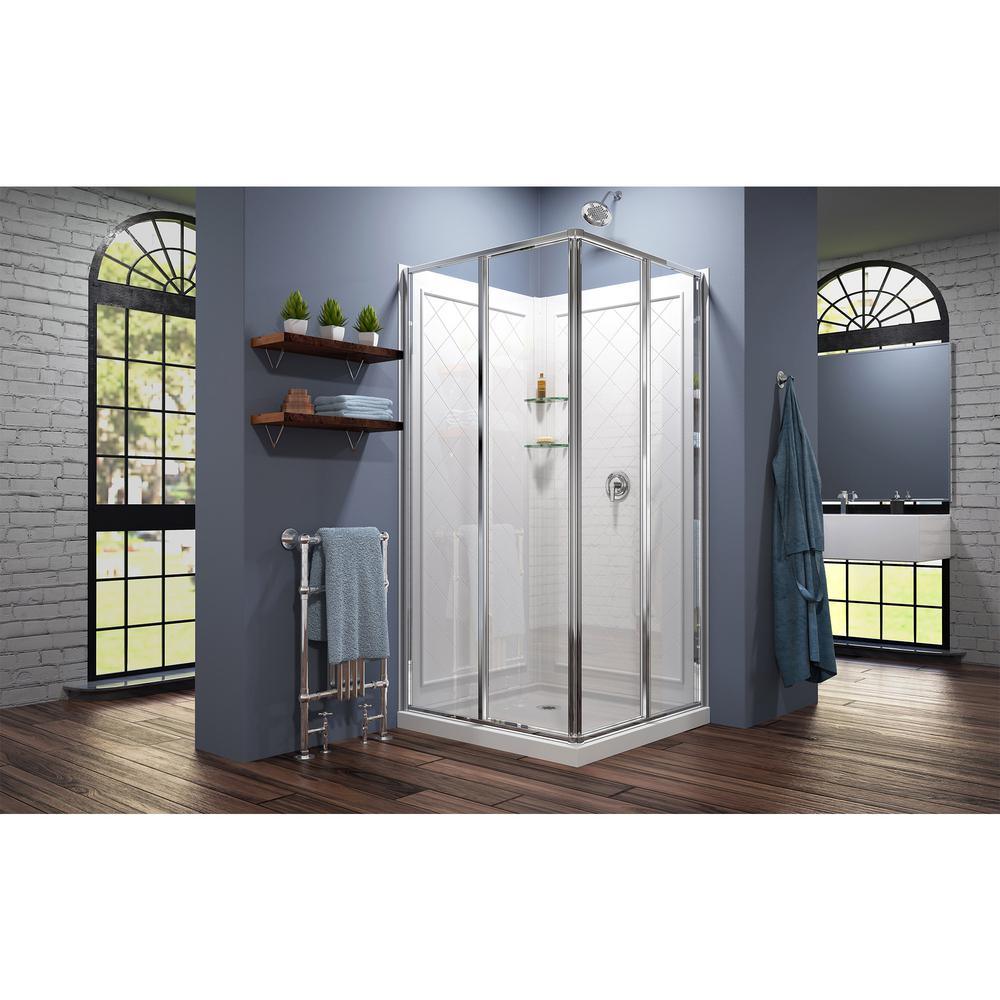 Cornerview 36x36x76.75 in. Framed Corner Sliding Shower Enclosure in Chrome with Acrylic Base and Back Walls Kit - Super Arbor