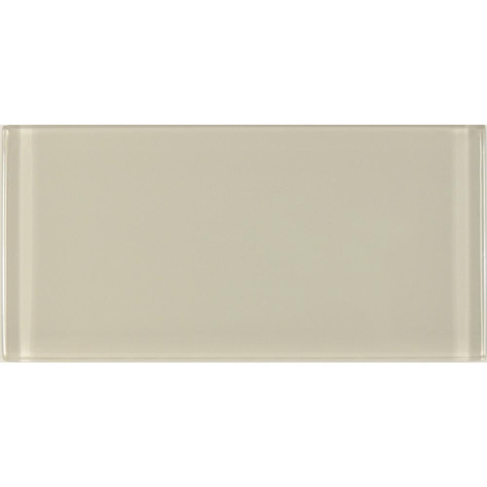 Metro Pebble Gray Subway 3 in. x 6 in. Glossy Glass Subway Tile (8-Pieces/Pack) - Super Arbor