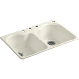Hartland Drop-In Cast Iron 33 in. 4-Hole Double Bowl Kitchen Sink in Biscuit - Super Arbor