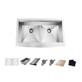 All-in-One Apron-Front Farmhouse Stainless Steel 33 in. 50/50 Double Bowl Workstation Sink with Accessory Kit - Super Arbor