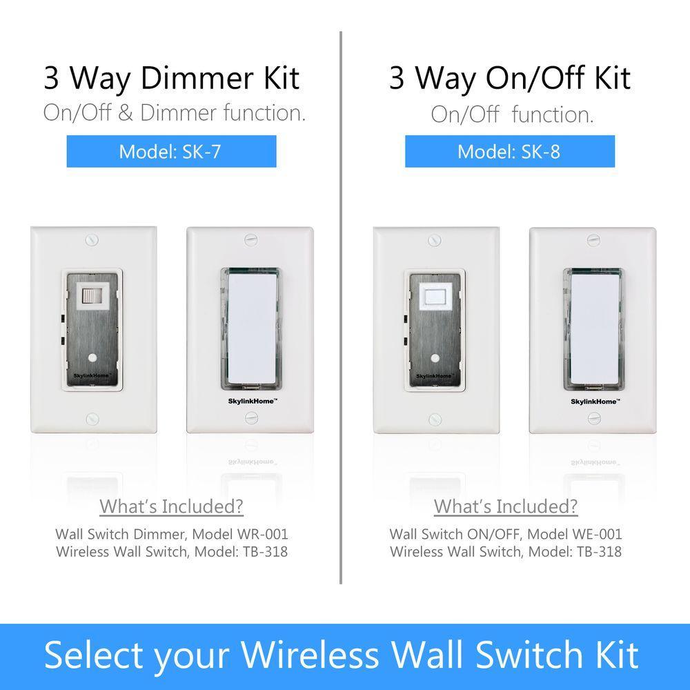 Wireless DIY 3-Way On/Off Lighting Control Wall Switch Set -White - Super Arbor