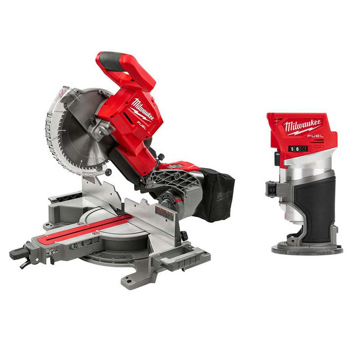 M18 FUEL 18-Volt Lithium-Ion Brushless 10 in. Cordless Dual Bevel Sliding Compound Miter Saw with Compact Router - Super Arbor