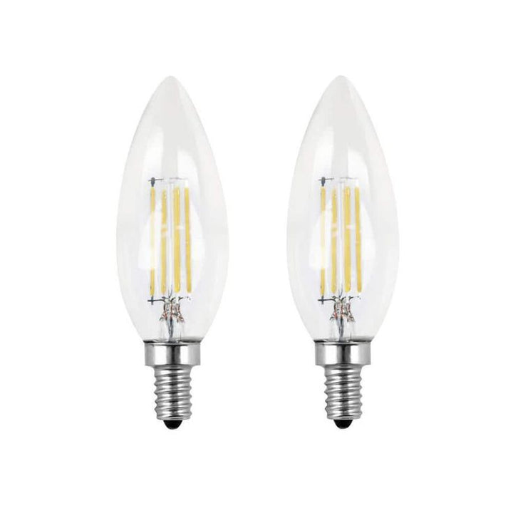 Feit Electric 60W Equivalent Daylight (5000K) B10 Candelabra Dimmable Filament LED Clear Glass Light Bulb (2-Pack)