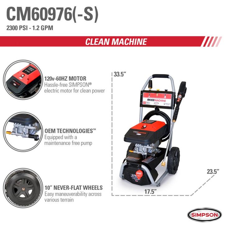 Simpson Clean Machine by SIMPSON CM61016 2300 PSI at 1.2 GPM Cold Water Residential Electric Pressure Washer