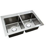 All-in-One Dual Mount Stainless Steel 33 in. 2-Hole 50/50 Double Bowl Kitchen Sink in Brushed Finish - Super Arbor