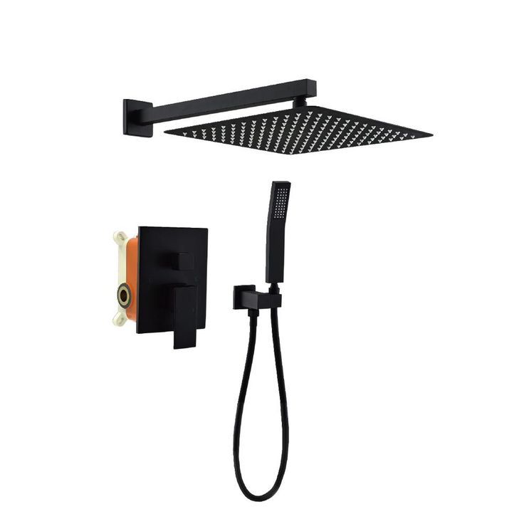 1-Spray Square High Pressure Wall Bar Shower Kit Bathroom Shower System with Hand Shower in Black