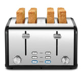 1650 W 4-Slice Silver Wide Slot Toaster with Dual Control Panels of Bagel, Defrost and Cancel Function