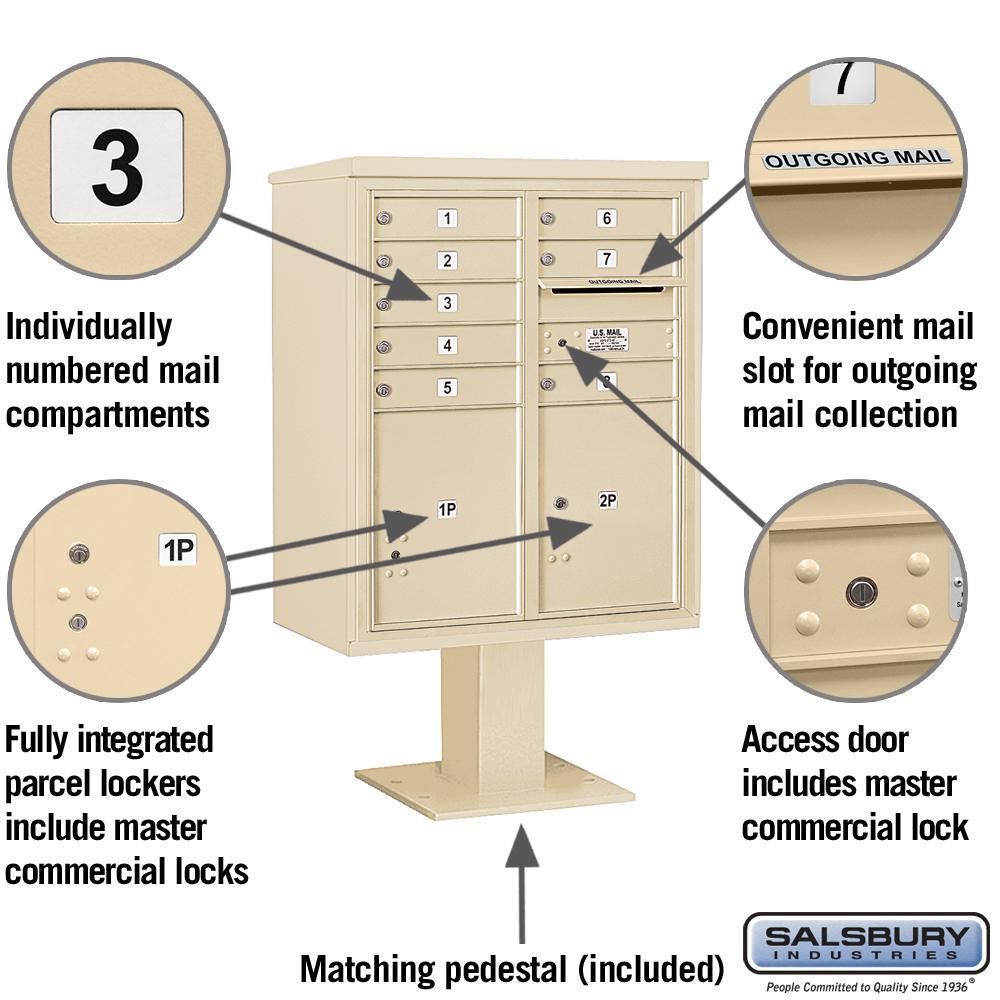 3400 Horizontal Series 8-Compartment 2-Parcel Locker Pedestal Mount Mailbox - Super Arbor