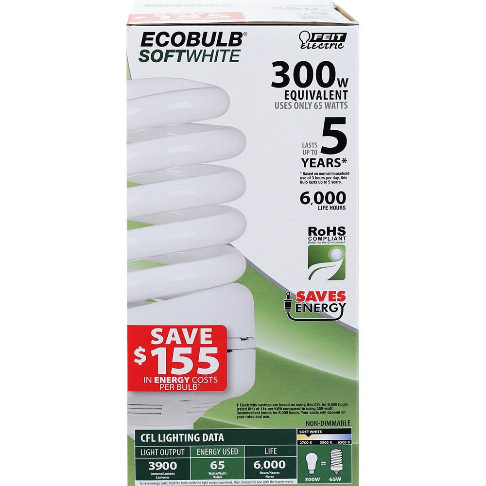 65-Watt Equivalent T5 Spiral Non-Dimmable E26 Base Compact Fluorescent CFL Light Bulb, Soft White 2700K - Super Arbor