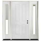 64 in. x 80 in. 4-Panel Primed White Right-Hand Steel Prehung Front Door with 12 in. Mini Blind Sidelites 4 in. Wall - Super Arbor