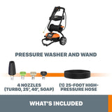 Worx 1600 PSI 1.3 GPM 13 Amp Cold Water Electric Pressure Washer, Portable with Soap Tank