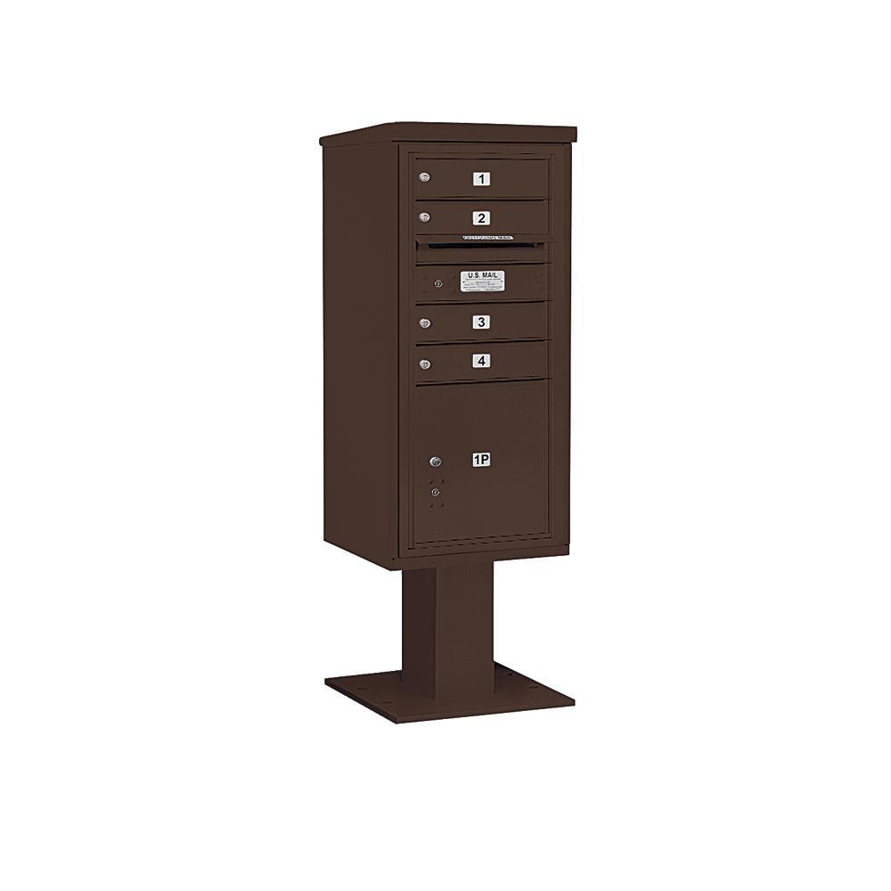 3400 Horizontal Series 4-Compartment 1-Parcel Locker Pedestal Mount Mailbox - Super Arbor