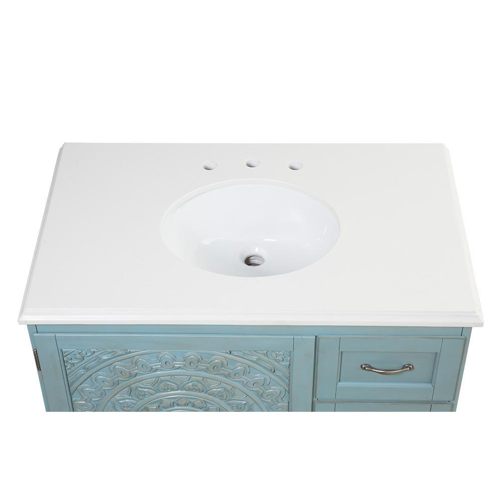 Chennai 37 in. W Single Vanity in Blue Wash with Engineered Stone Vanity Top in Crystal White with White Sink - Super Arbor