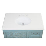 Chennai 37 in. W Single Vanity in Blue Wash with Engineered Stone Vanity Top in Crystal White with White Sink - Super Arbor