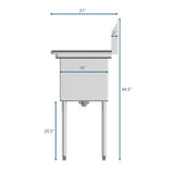 Freestanding Stainless Steel 33 in. 2-Hole Single Bowl Commercial Kitchen Sink with Left Side Drainboard