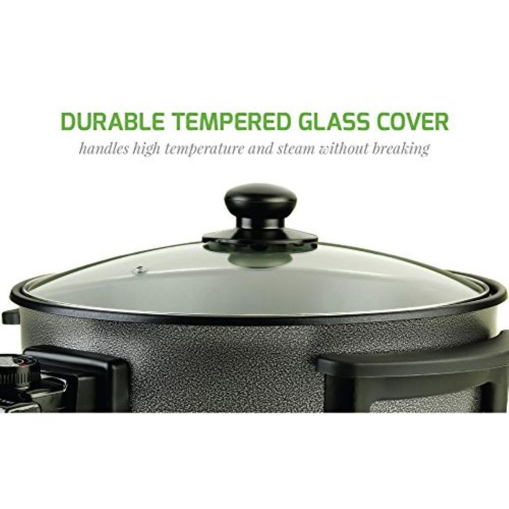 12 In. Black Non Stick Electric Skillet Aluminum Body and Tempered Glass Lid, Removable Temperature Knob