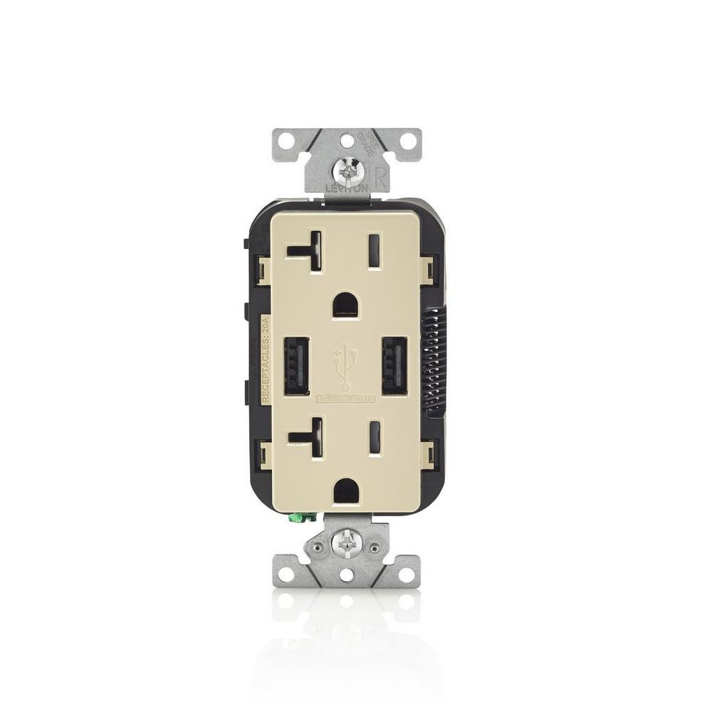 Decora 20 Amp 125-Volt Combination Duplex Outlet and USB Outlet, White - Super Arbor