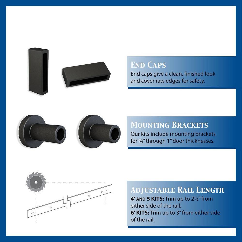 5 ft. Black Solid Steel Mini Sliding Rolling Barn Door Hardware Kit for Single Furniture Wood Doors - Super Arbor