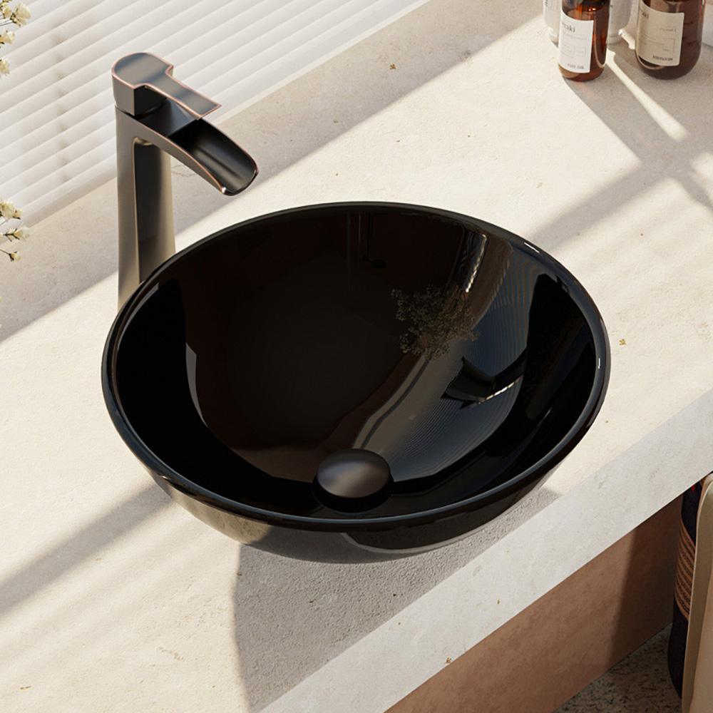 Glass Vessel Sink in Crystal with R9-7007 Faucet and Pop-Up Drain in Chrome - Super Arbor