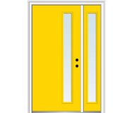 51 in. x 81.75 in. Viola Clear Low-E Left-Hand Inswing 1-Lite Midcentury Painted Steel Prehung Front Door with Sidelite - Super Arbor