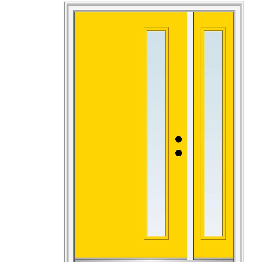51 in. x 81.75 in. Viola Clear Low-E Left-Hand Inswing 1-Lite Midcentury Painted Steel Prehung Front Door with Sidelite - Super Arbor