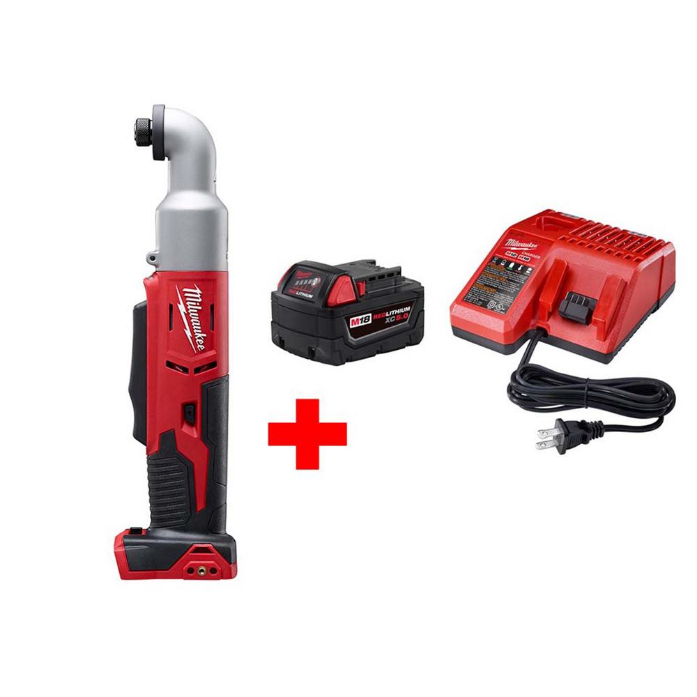 M18 18-Volt Lithium-Ion Cordless 1/4 in. Hex 2-Speed Right Angle Impact Driver W/ (1) 5.0Ah Battery and Charger - Super Arbor