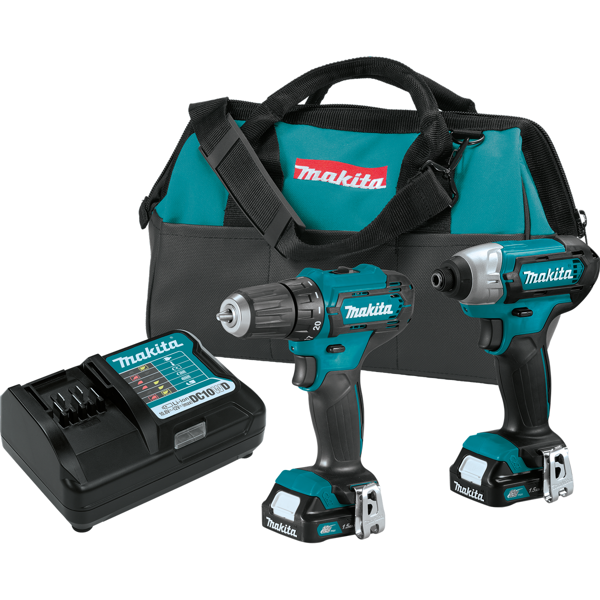 Makita 12V MAX CXT Lithium‑Ion Cordless 3/8 in. Drill/Driver & 1/4 in. Impact Driver Combo Kit with (2) 1.5Ah Batteries, Charger & Bag