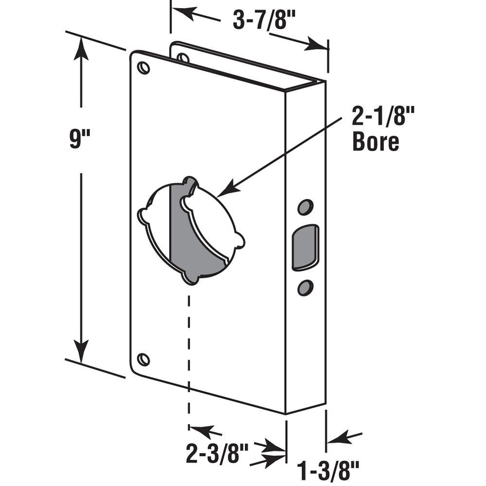 1-3/8 in. x 9 in. Thick Solid Brass Lock and Door Reinforcer, 2-1/8 in. Single Bore, 2-3/8 in. Backset - Super Arbor