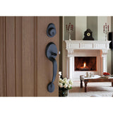 Mid Century Modern Tuscan Bronze Door Handleset with Left Hand Scandinavian Lever Trim - Super Arbor