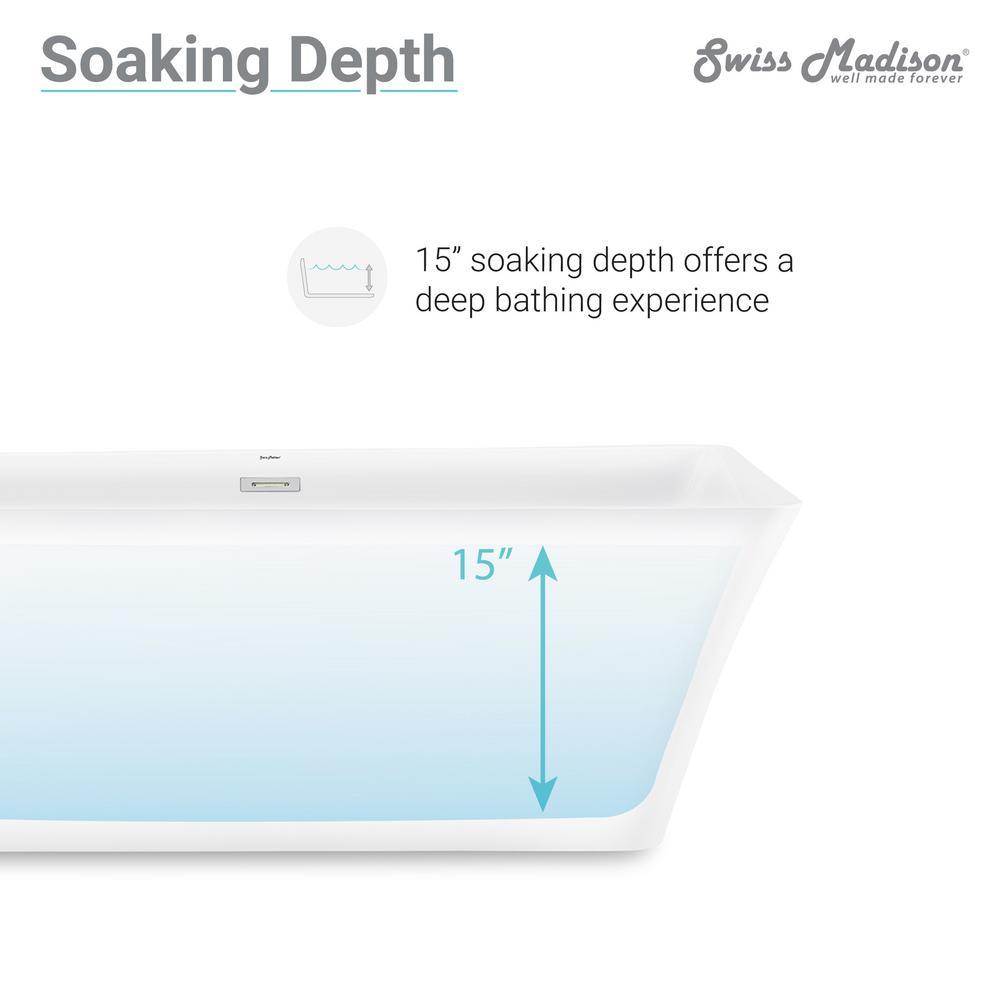 St Tropez 67 in. Acrylic FlatBottom Non-Whirlpool Freestanding Rectangular Soaking Bathtub in White - Super Arbor