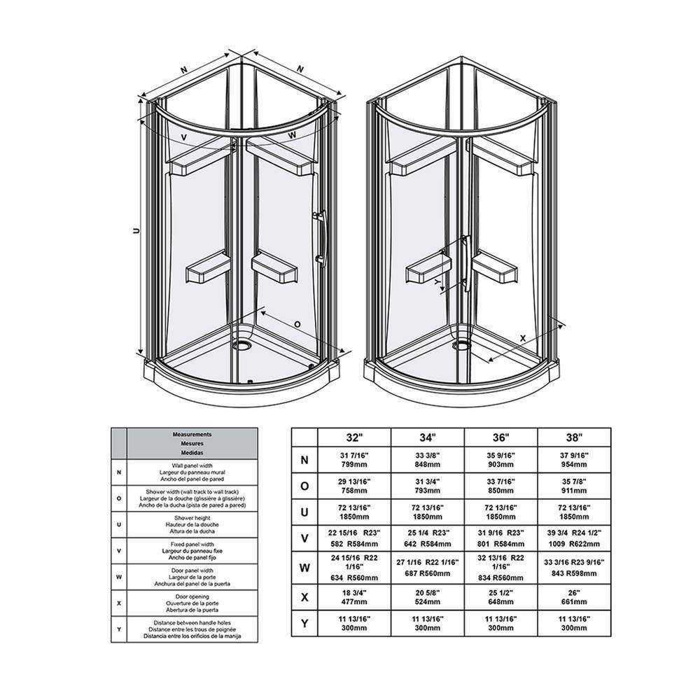 Maia 38 in. x 79.50 in. Corner Drain Corner Shower Kit in Clear and Chrome - Super Arbor