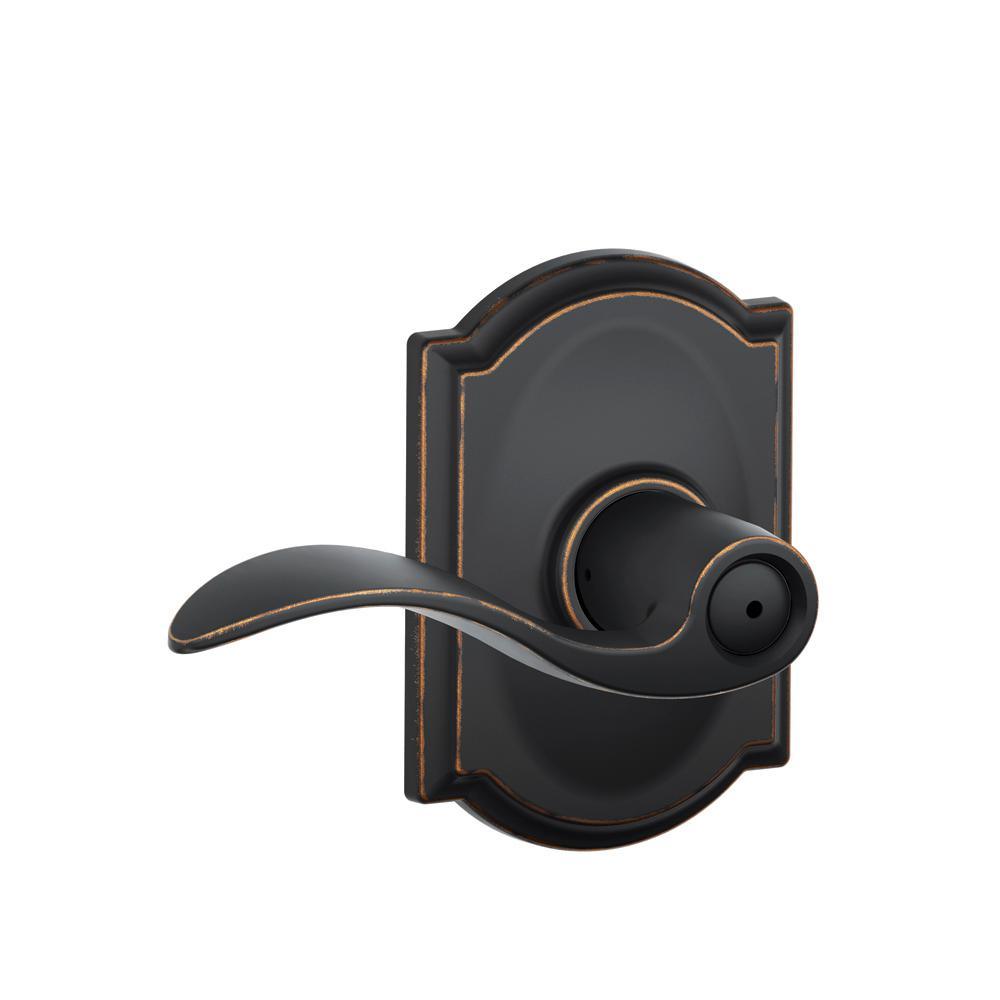 Accent Aged Bronze Privacy Bed/Bath Door Lever with Camelot Trim - Super Arbor