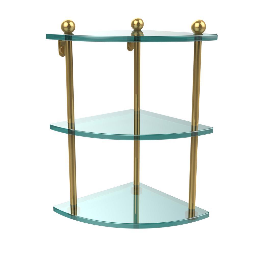 8 in. L  x 15 in. H  x 8 in. W 3-Tier Corner Clear Glass Bathroom Shelf in Satin Nickel - Super Arbor