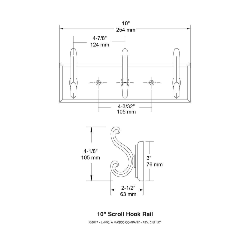10 in. White and Satin Nickel Scroll Hook Rack - Super Arbor