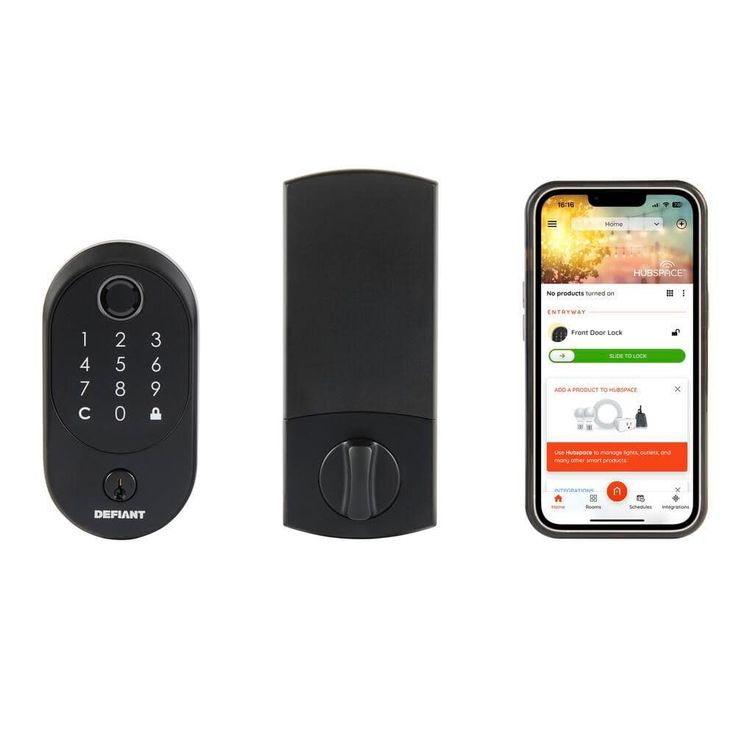 Defiant Hubspace Matte Black Round Biometric Fingerprint Electronic Touchpad Deadbolt