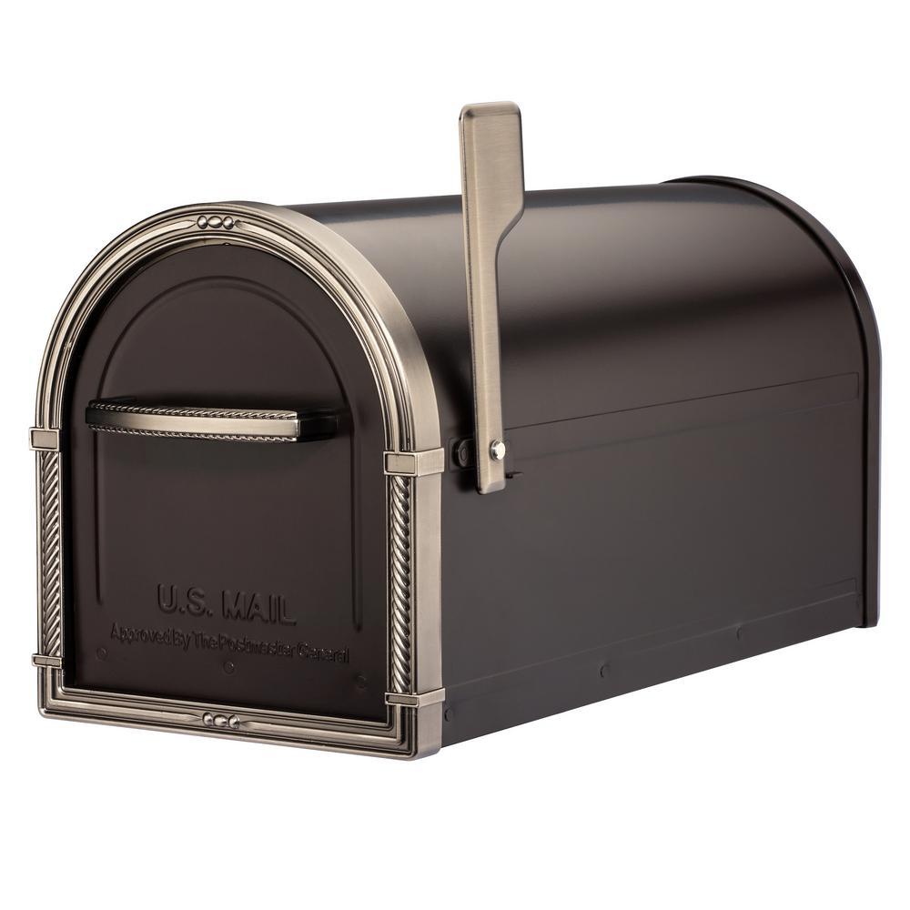 Bungalow Rubbed Bronze Post Mount Mailbox with Antique Nickel Accents - Super Arbor