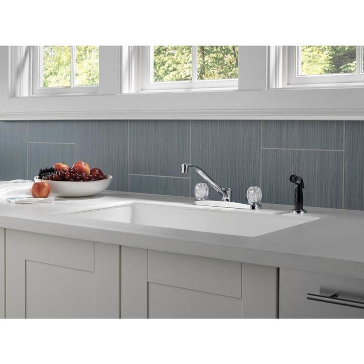 Peerless Chrome 2-Handle Deck-Mount Low-Arc Handle Kitchen Faucet (Deck Plate Included)