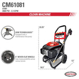 Simpson Clean Machine by SIMPSON CM61081 2800 PSI at 2.3 GPM SIMPSON 159cc Cold Water Residential Gas Pressure Washer