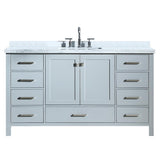 Cambridge 55 in. Bath Vanity in White with Marble Vanity Top in Carrara White with White Basin - Super Arbor