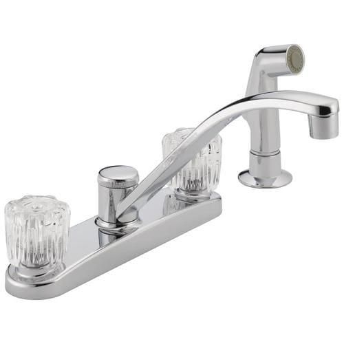 Peerless Chrome 2-Handle Deck-Mount Low-Arc Handle Kitchen Faucet (Deck Plate Included)