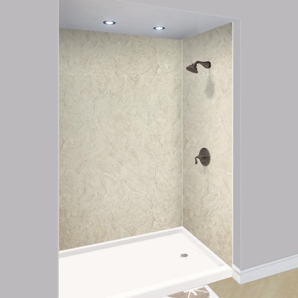 Expressions 48 in. x 48 in. x 96 in. 4-Piece Easy Up Adhesive Alcove Shower Wall Surround in Bianca - Super Arbor